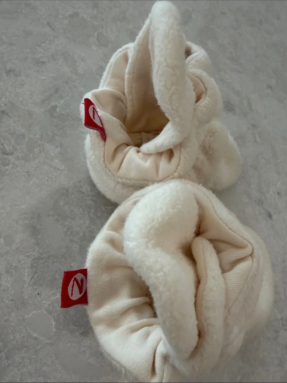 Cream Plush Baby Booties - Soft Infant Feet Warmers
